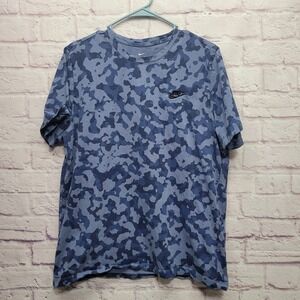 Nike Tee Blue Camo Logo Cotton Tshirt Mens‎ L Gorpcore Activewear Streetwear